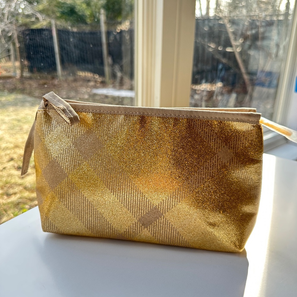 Authentic Burberry Gold Cosmetic Bag Pouch